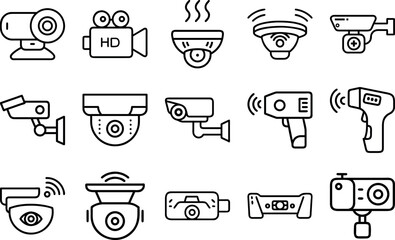 Set of Security Camera Icons Surveillance and Monitoring Symbols