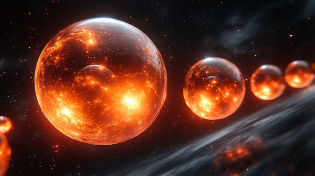 Fiery orbs in deep space.