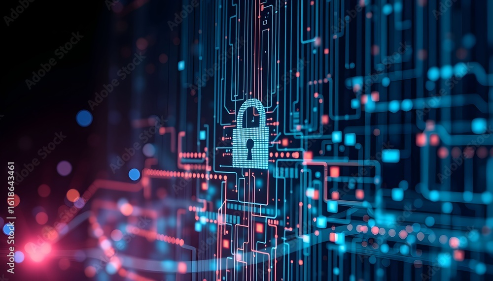 Aufkleber abstract digital image of a lock icon on a complex circuit board, symbolizing cybersecurity.
