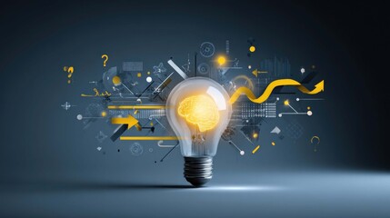 Innovative Light Bulb with Creative Brainstorming Elements for Idea Generation
