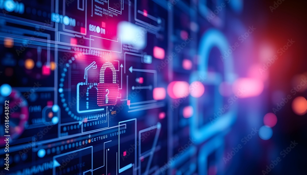 Aufkleber abstract digital representation of cybersecurity, highlighting data protection and network security.