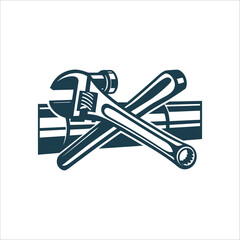 Plumbing Wrench Tool on Pipe Vector Illustration Plumbing Wrench over a pipe