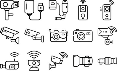 Set of Security Camera Icons Surveillance and Monitoring Symbols