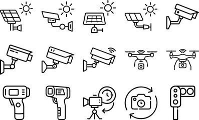 Set of Security Camera Icons Surveillance and Monitoring Symbols