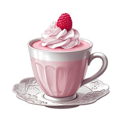 3d illustration of pink Strawberry Milkshake with Whipped Cream and red berry, isolated on a transparent background. Generative AI