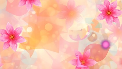Fototapeta premium A soft, dreamy background featuring pink flowers scattered across a canvas of bokeh and pastel hues, creating a gentle, floral aesthetic.