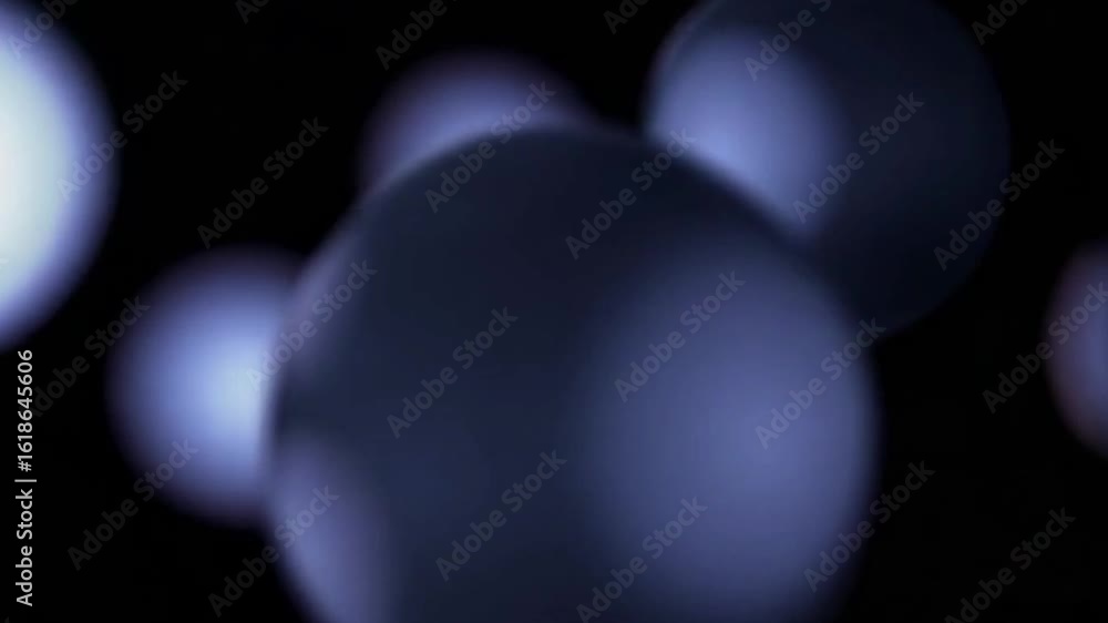 Poster abstract spherical shapes floating in a dark space, evoking a sense of mystery and depth