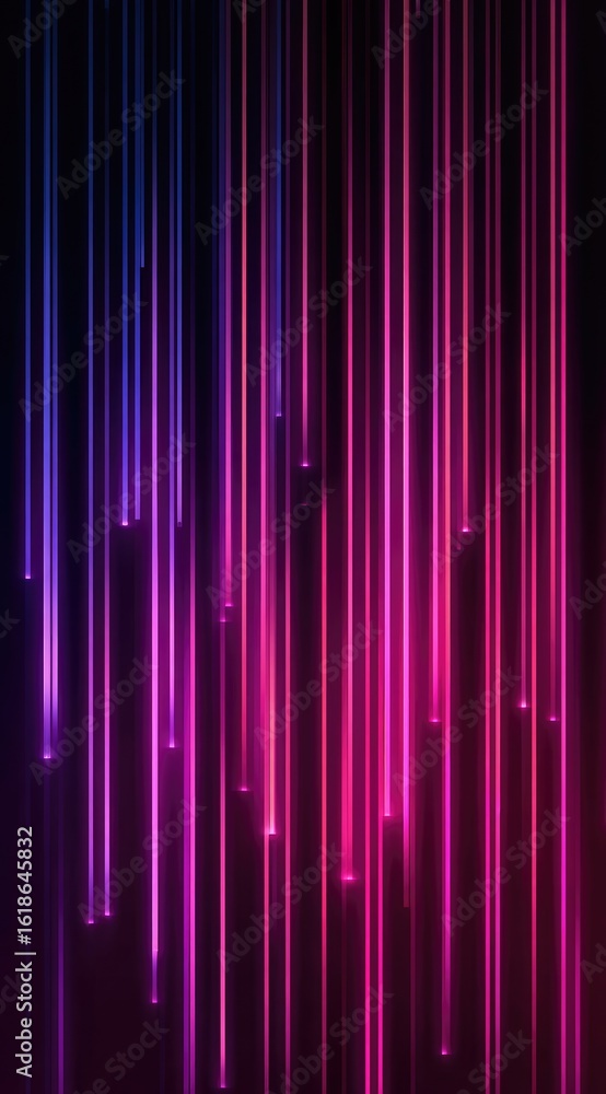 Poster abstract background with vertical streaks of vibrant pink and purple neon light against a dark backd
