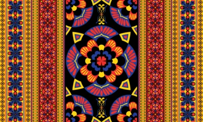 Fotobehang Afrikaanse Motieven African ethnic native pattern.Traditional kente,ankara,kitenge,chitenge,capulana african wax print fabric pattern.Abstract vector motif pattern.For fabric,clothing,blanket,carpet,woven,wrap,decoration  © apichat