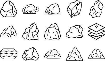 Set of Stone Icons  Rock, Pebble, and Mineral Symbols