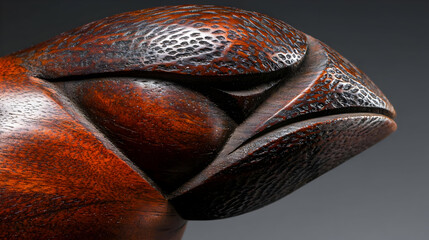 Close Up Carved Wooden Bird Head Sculpture