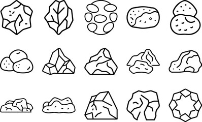 Set of Stone Icons  Rock, Pebble, and Mineral Symbols
