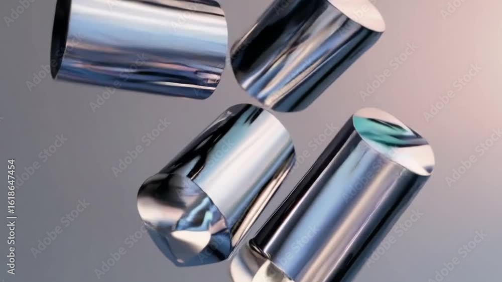 Poster abstract composition of shiny metal cylinders against a gradient background, creating a modern aesth