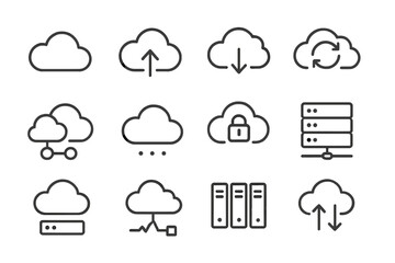 Fototapeta premium Cloud computing icons with synchronization and security symbols