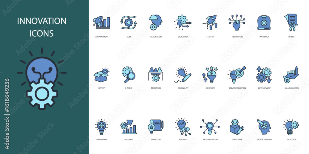 Poster innovation icon set.vector.editable stroke.linear style sign for use web design,logo.symbol illustra
