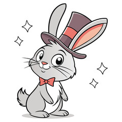 Rabbit with magical hat on white background