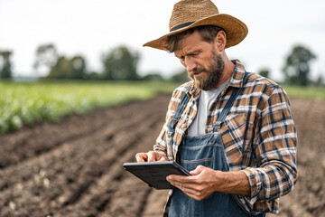 Modern farmer using tablet to manage agricultural field
