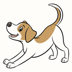Happy dog stretching on white background