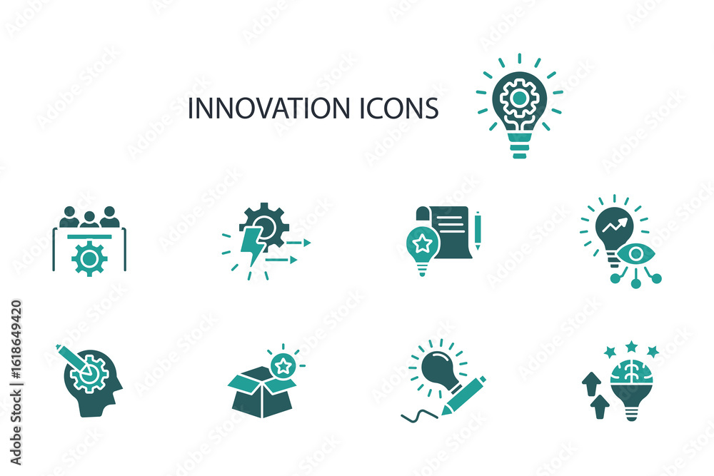 Poster innovation icon set.vector.editable stroke.linear style sign for use web design,logo.symbol illustra