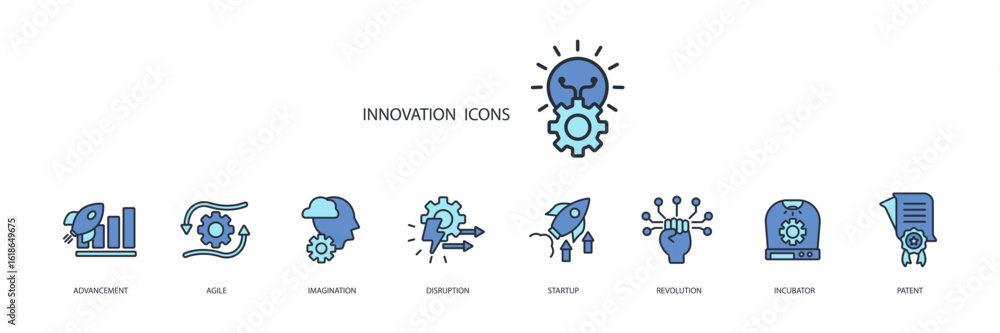 Poster innovation icon set.vector.editable stroke.linear style sign for use web design,logo.symbol illustra
