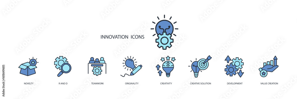 Poster innovation icon set.vector.editable stroke.linear style sign for use web design,logo.symbol illustra