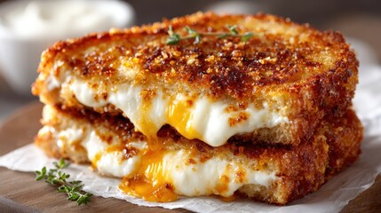 Delicious Stacked Grilled Cheese Sandwich with Melted Cheese Close Up
