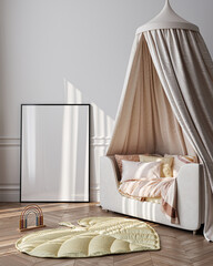 Poster Frame Mockup in Cozy Kids Room Interior.