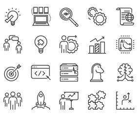 Set of business strategy icon. Start up outline vector illustration.