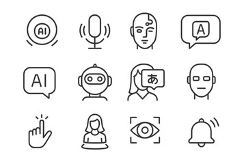 Ai and communication icon set depicting human-technology interaction concepts