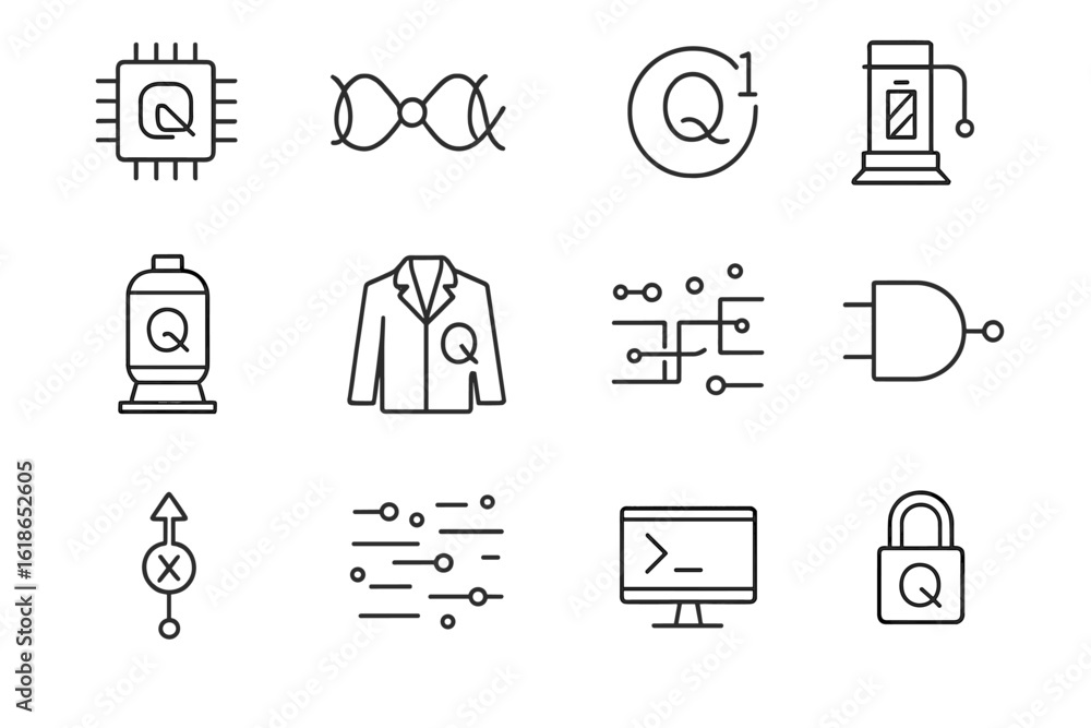 Aufkleber quantum computing circuit symbols on metallic background