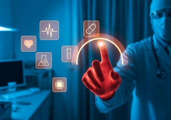 Doctor interacting with futuristic medical technology interface