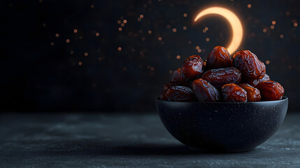Dark Bowl Of Dates Under Crescent Moon