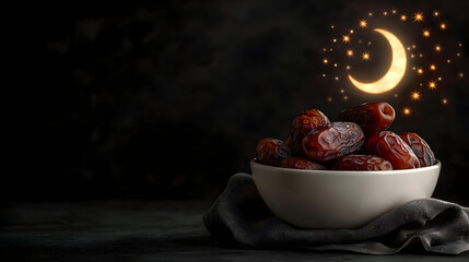 Dark Bowl Of Dates With Crescent Moon And Stars