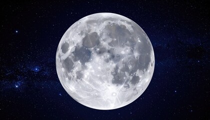 Full Moon Over Starry Night Sky with Luminous Brightness and Detail