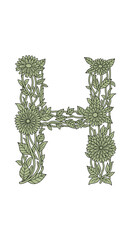 Fototapeta premium Elegant botanical letter h formed by lush green leaves and vine growing on a trellis structure detailed natural abundance in visual design