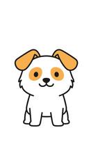 Fototapeta premium Adorable fluffy white dog with orange ears and spots sitting happily and wagging tail
