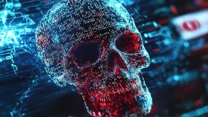 Digital Skull with Cyber Security Threat. - Powered by Adobe