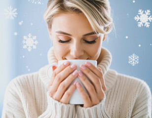  Woman Enjoying Hot Tea on a Cold Winter Day