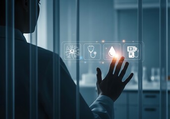 Doctor interacting with futuristic medical technology interface