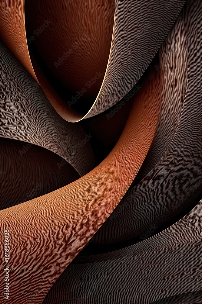 Poster abstract composition with dynamic curved brown lines and fine details