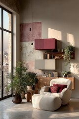 Modern living room with cozy furniture and natural light design