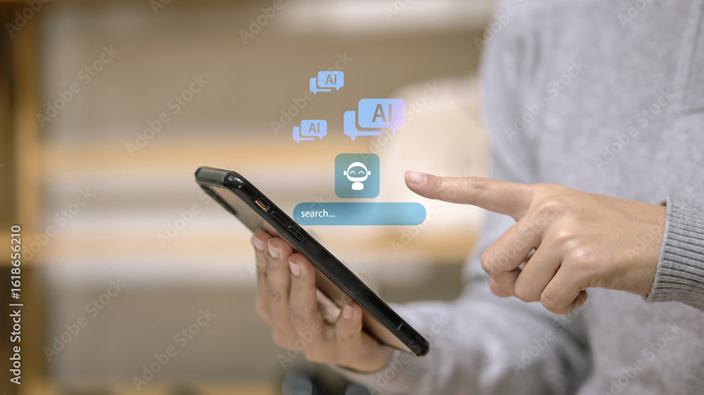 Poster artificial intelligence chatbot and ai search on smartphone