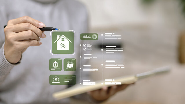 Mortgage Loan and Real Estate Investment Concept with Digital Finance Icons