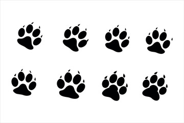 Animal paw print silhouette set in black vector design