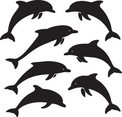 Obraz premium Sea animal dolphin silhouette set 