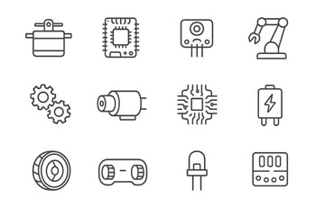 Industrial and technological icons: components and machinery symbols