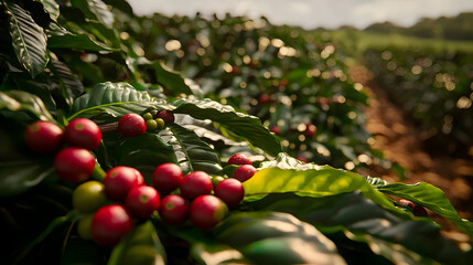 Close Up Of Coffee Berries On Plantation