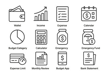 Financial management icons set for budgeting and expense tracking