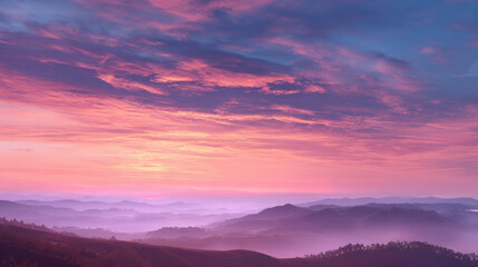 Obraz premium Enchanting sunrise over rolling hills with pastel sky and tranquil light creating a mesmerizing panoramic view