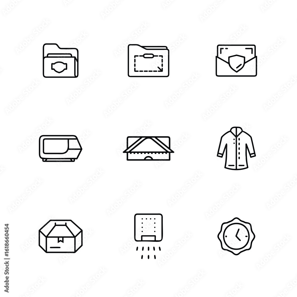 Poster collection nine simple outline icons on folder document